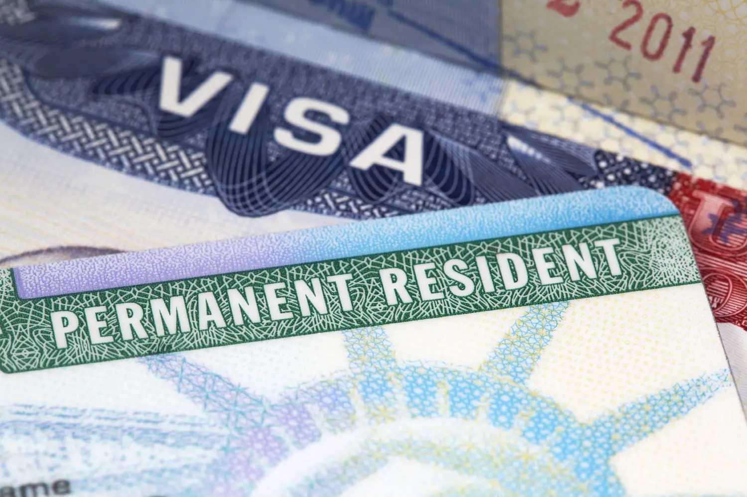 close up of american permanent resident visa